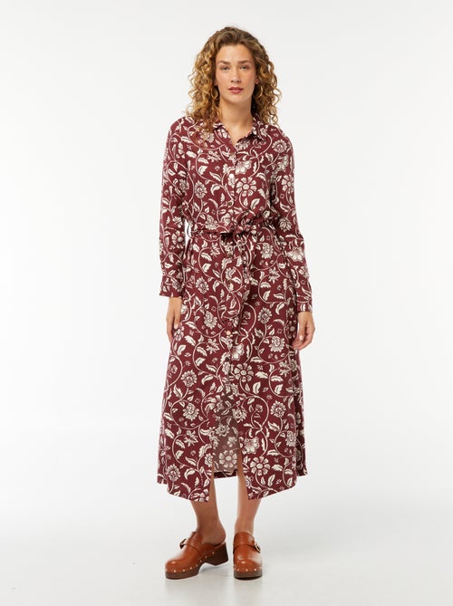 Robe longue chemise imprimée avec ceinture - Kiabi