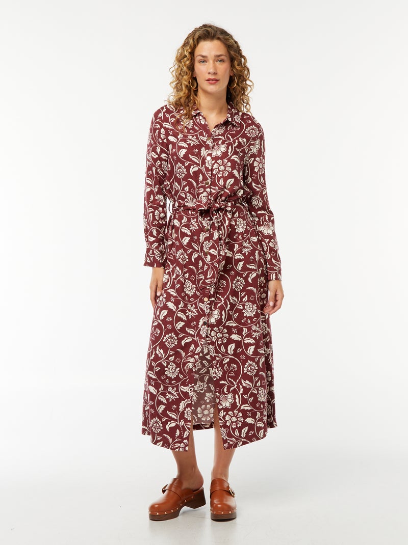 Robe longue chemise imprimée avec ceinture Rouge - Kiabi