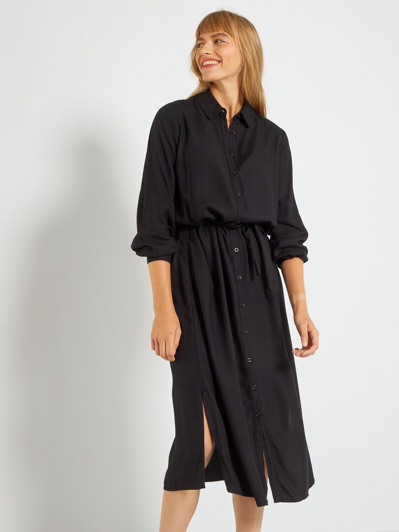 Robe longue chemise noir - Kiabi