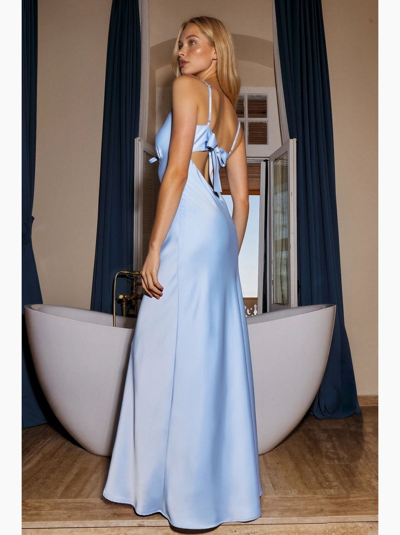 Robe longue cintrée à col en v et manches tombantes hiccup Bleu ciel - Kiabi