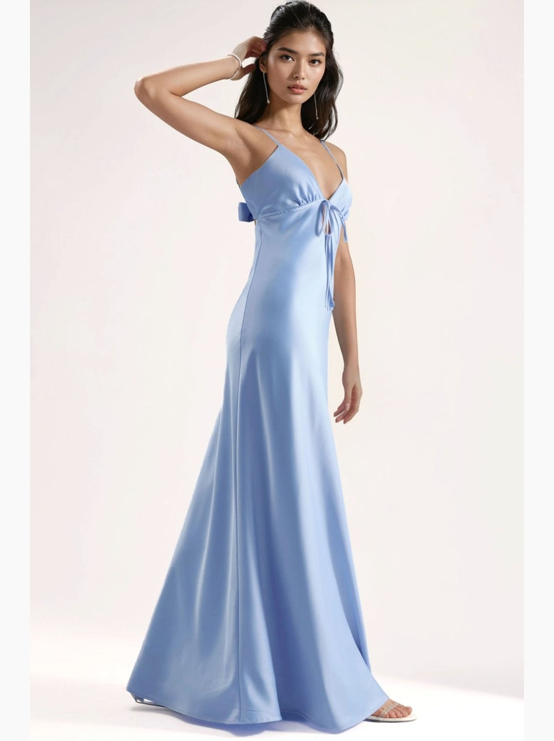 Robe longue cintrée à col en v et manches tombantes hiccup Bleu ciel - Kiabi