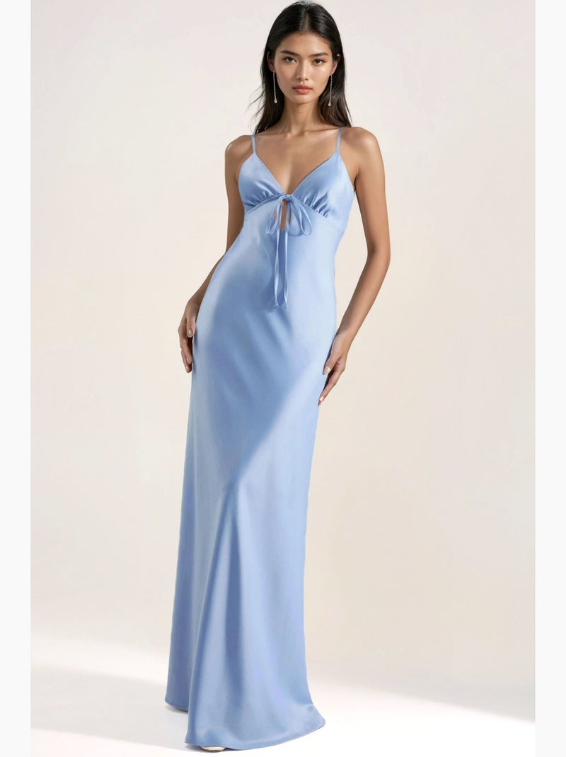 Robe longue cintrée à col en v et manches tombantes hiccup Bleu ciel - Kiabi