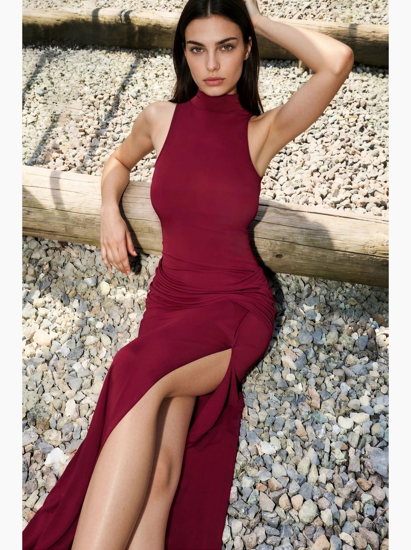 Robe longue cintrée à col roulé mi-long hiccup Rouge bordeaux - Kiabi
