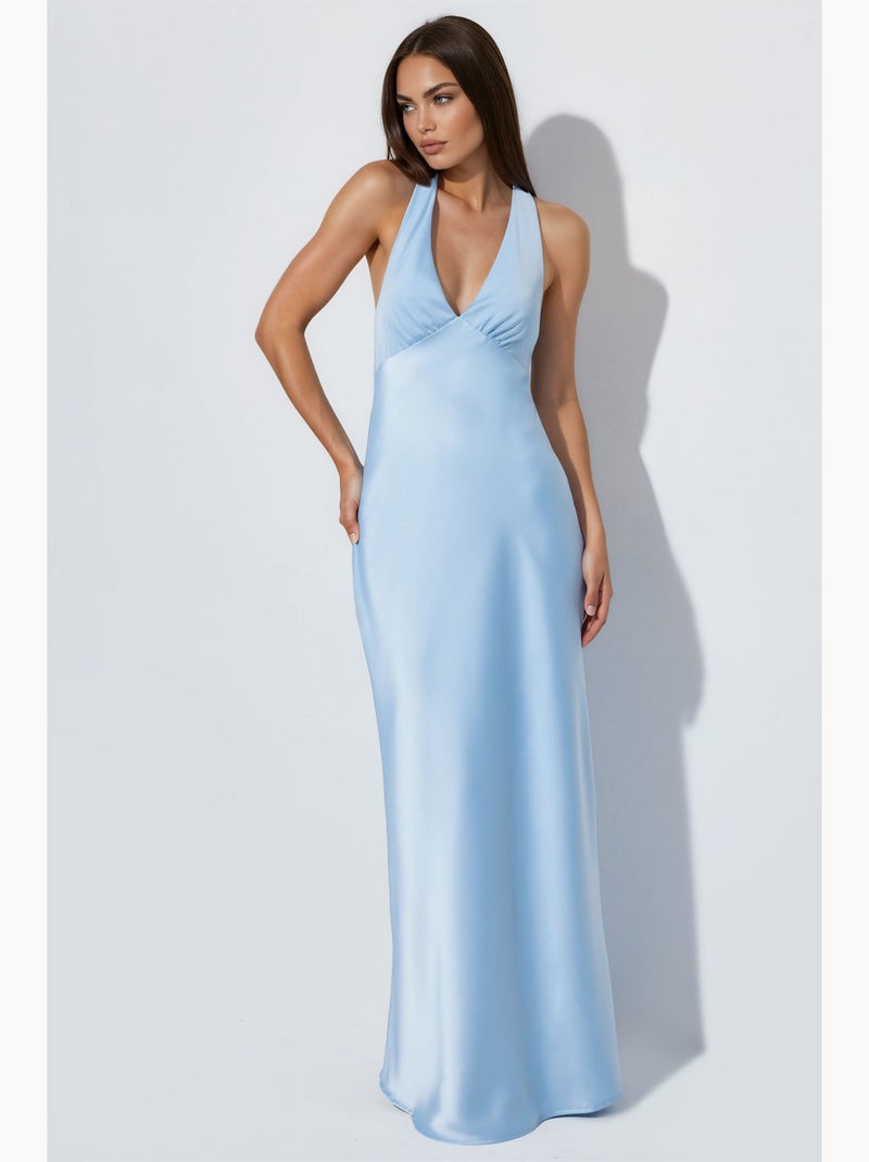 Robe longue cintrée à col v hiccup Bleu ciel - Kiabi