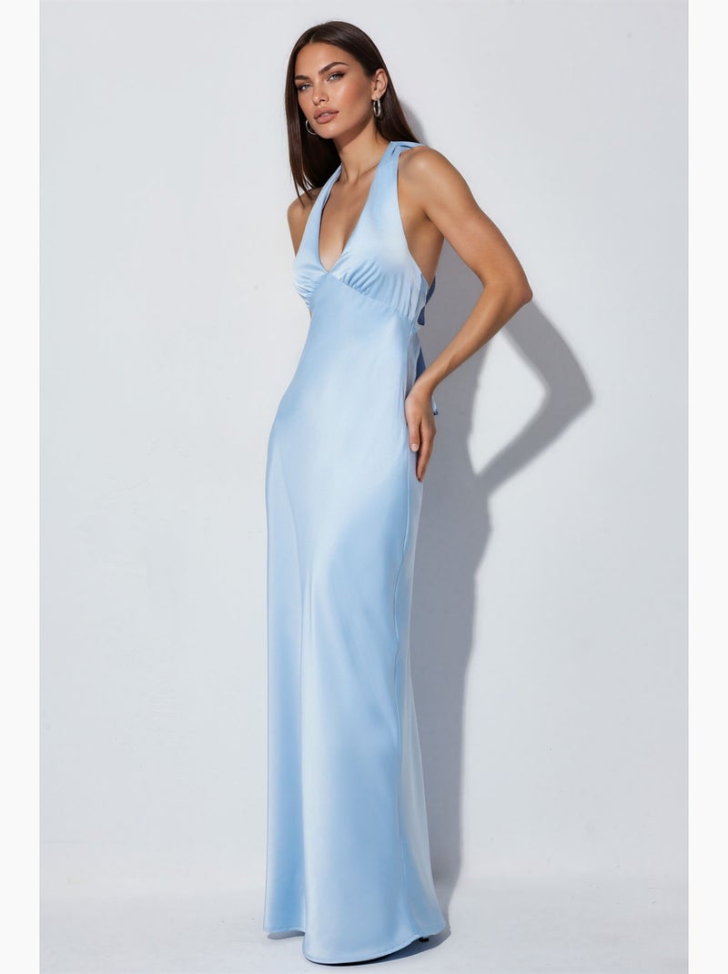 Robe longue cintrée à col v hiccup Bleu ciel - Kiabi