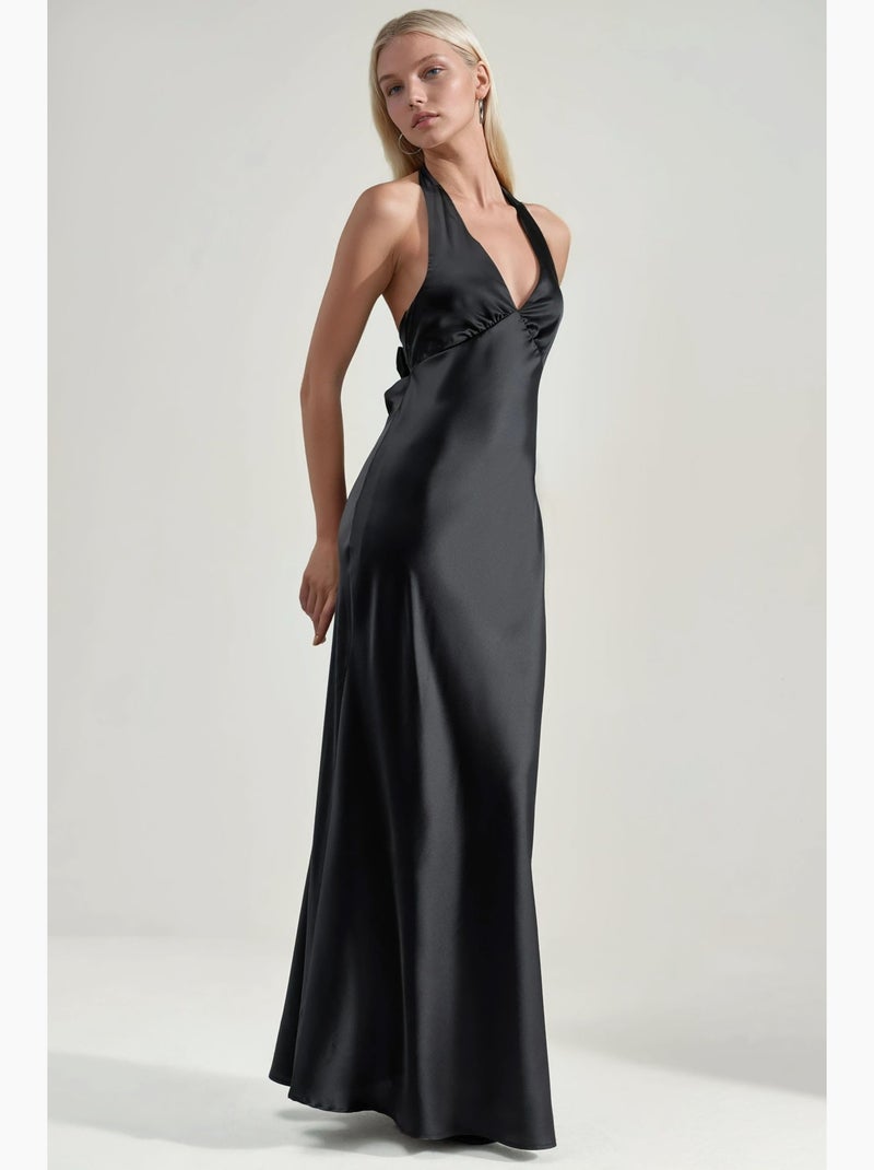 Robe longue cintrée à col v hiccup Noir - Kiabi