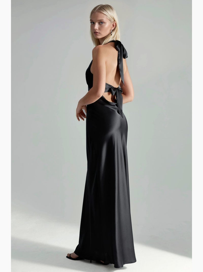 Robe longue cintrée à col v hiccup Noir - Kiabi