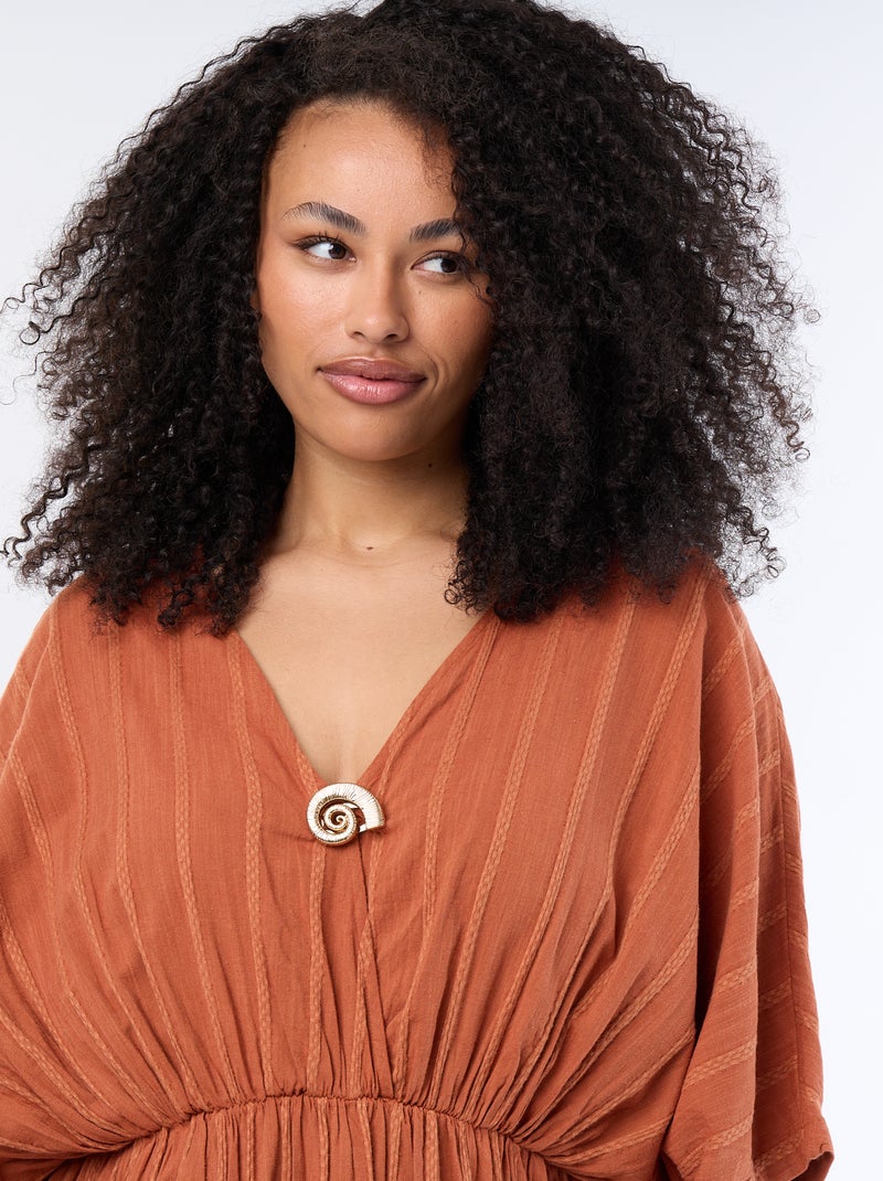 Robe longue col croisé avec bijou fantaisie Orange - Kiabi