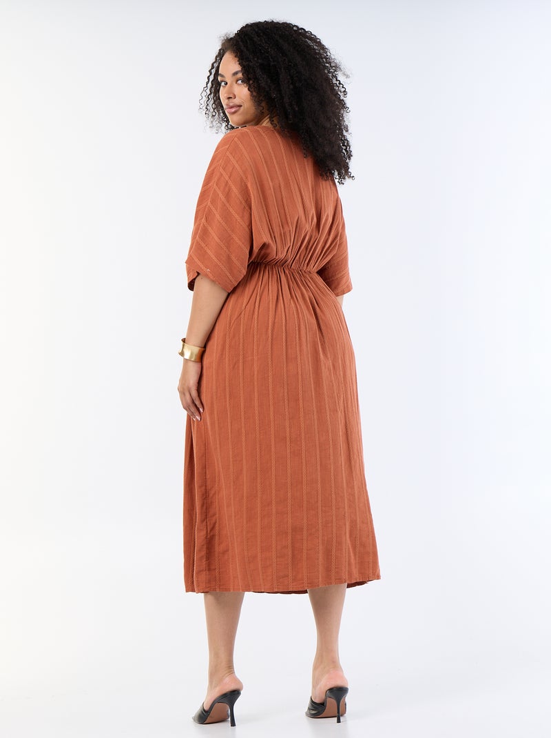 Robe longue col croisé avec bijou fantaisie Orange - Kiabi