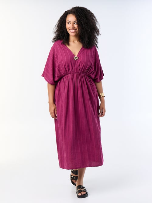 Robe longue col croisé avec bijou fantaisie - Kiabi