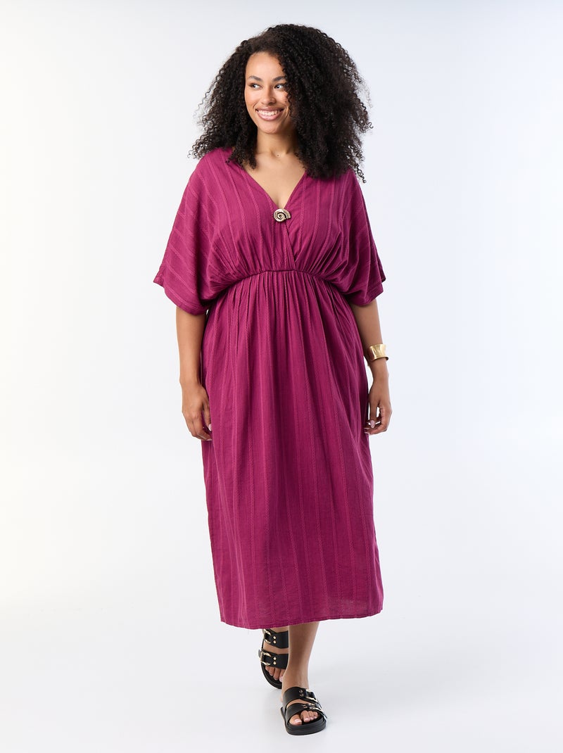 Robe longue col croisé avec bijou fantaisie Violet - Kiabi