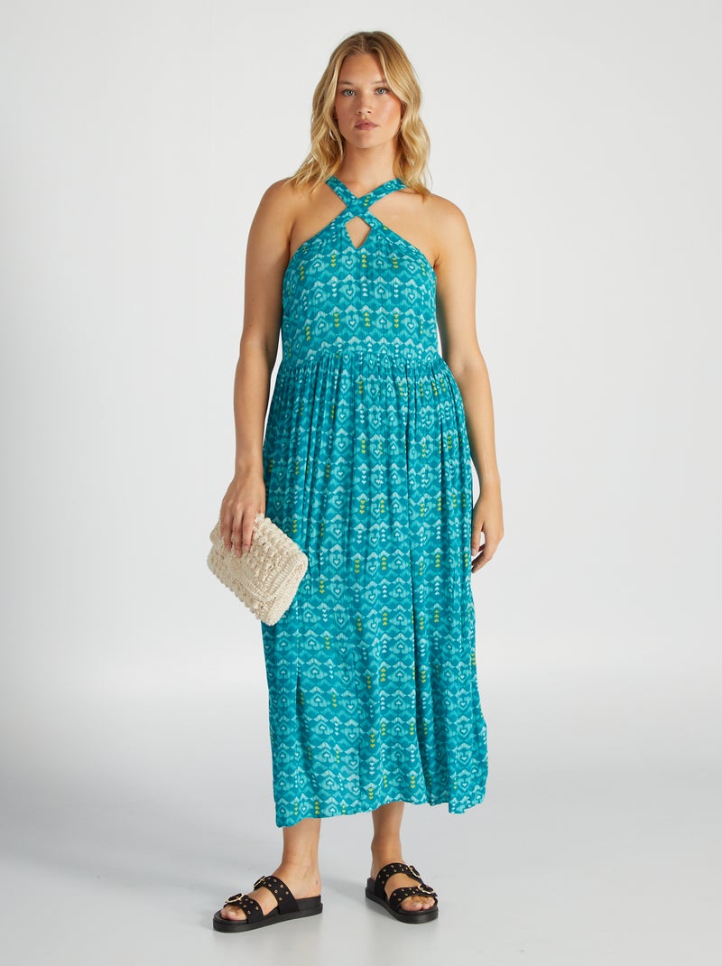 Robe longue col croisé Bleu - Kiabi