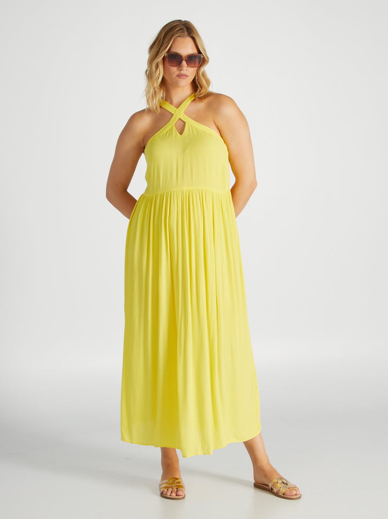 Robe longue col croisé Jaune - Kiabi