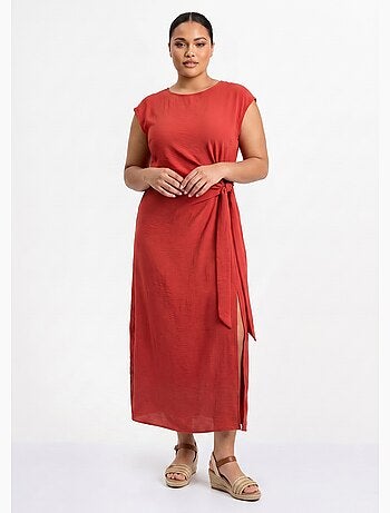 Robe longue col rond, taille nouée - afibel