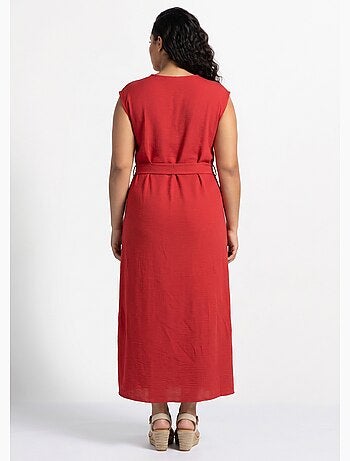 Robe longue col rond, taille nouée - afibel