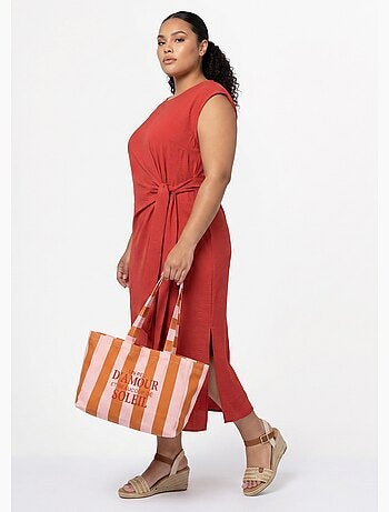 Robe longue col rond, taille nouée - afibel