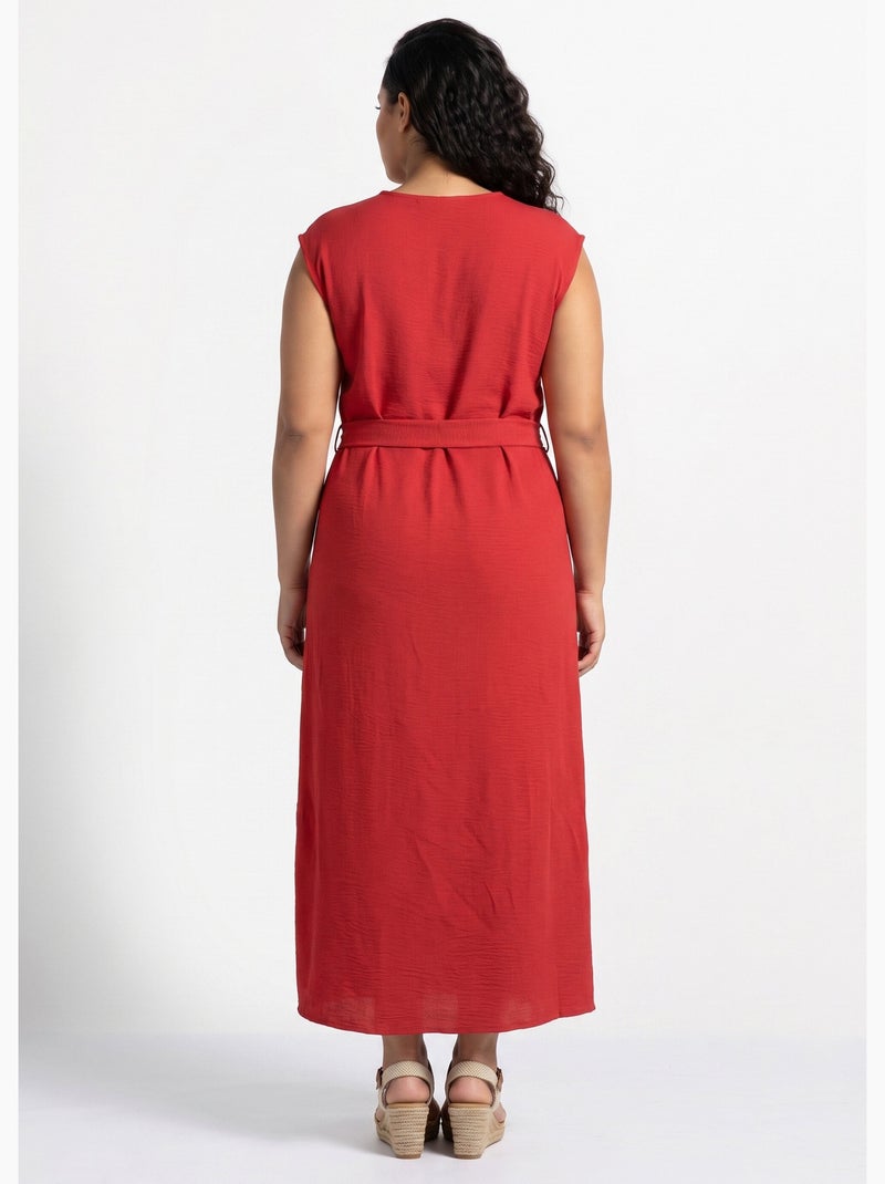 Robe longue col rond, taille nouée - afibel Terracotta - Kiabi