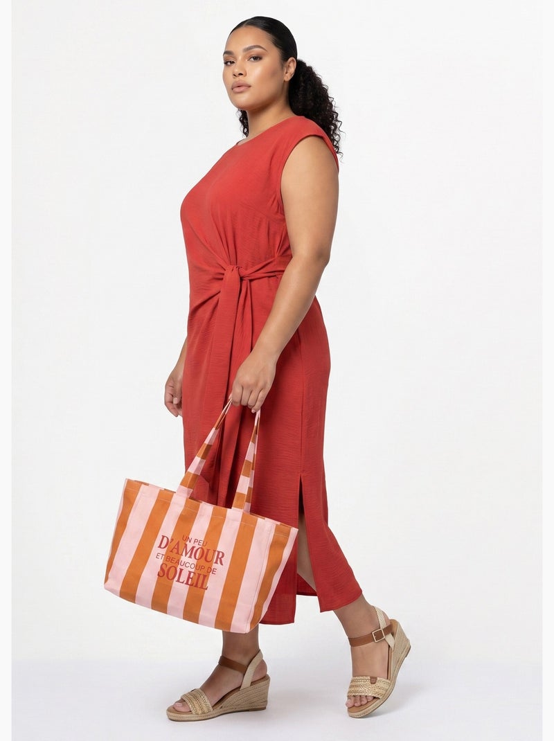 Robe longue col rond, taille nouée - afibel Terracotta - Kiabi