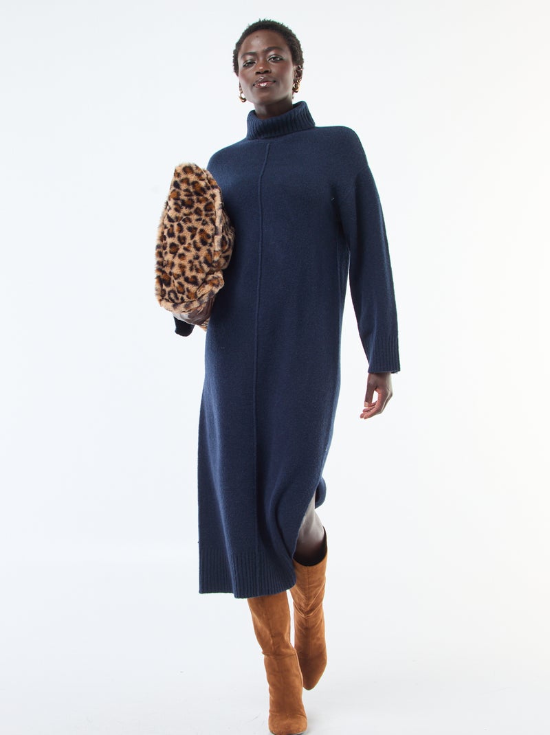 Robe longue col roulé en maille Bleu - Kiabi
