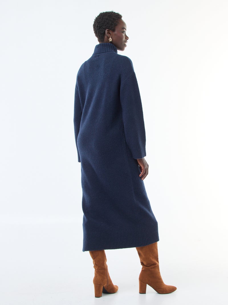 Robe longue col roulé en maille Bleu - Kiabi
