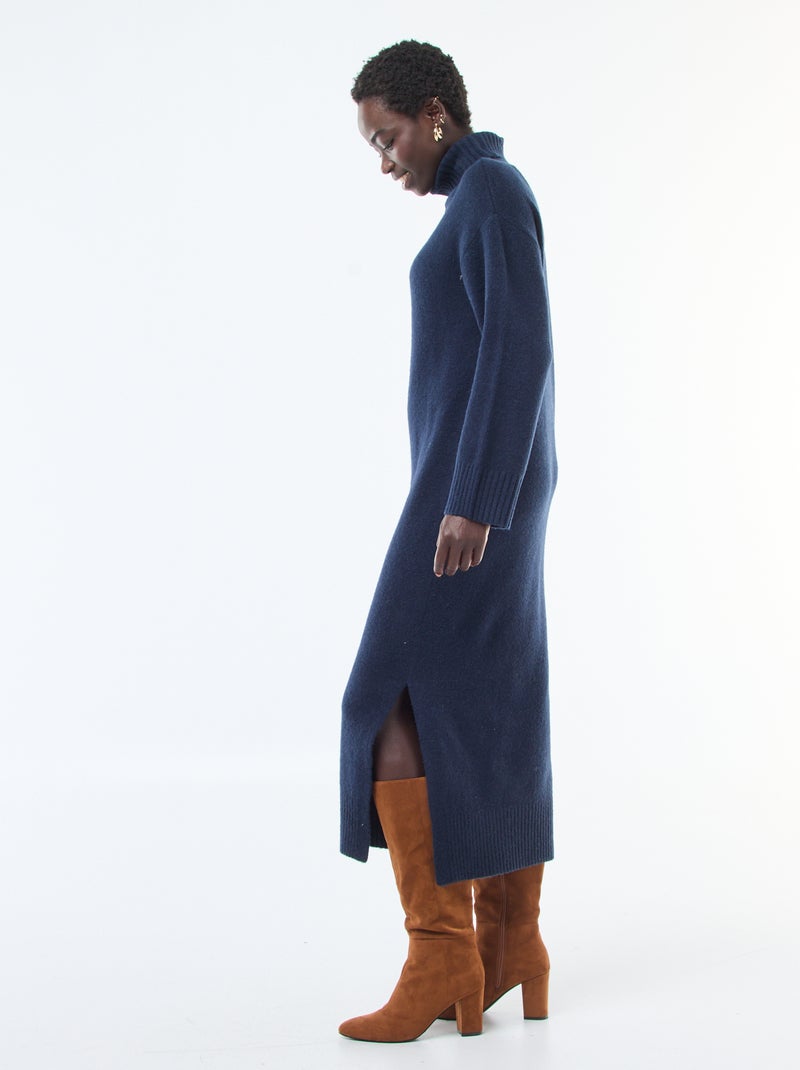 Robe longue col roulé en maille Bleu - Kiabi