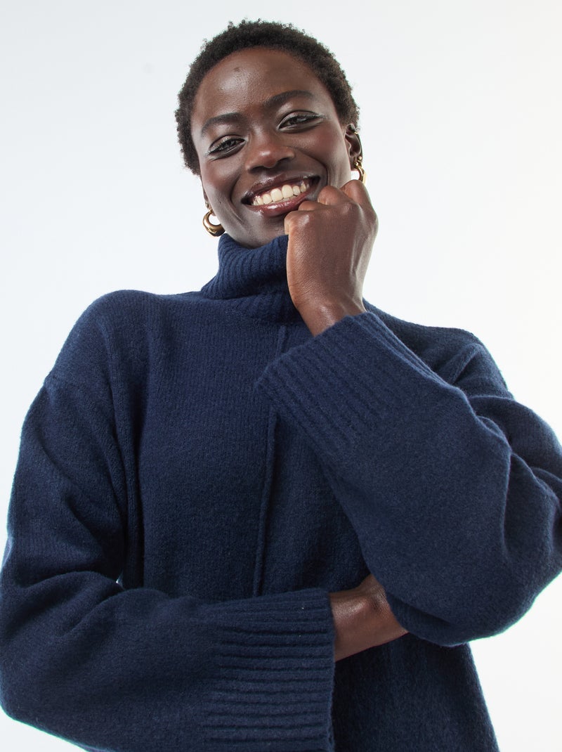 Robe longue col roulé en maille Bleu - Kiabi