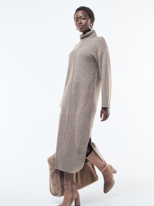 Robe longue col roulé en maille - Kiabi