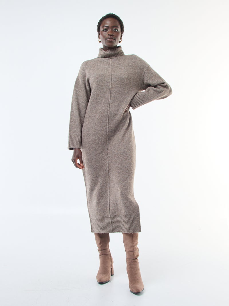 Robe longue col roulé en maille - Marron - Femme - 25.00€ - Kiabi