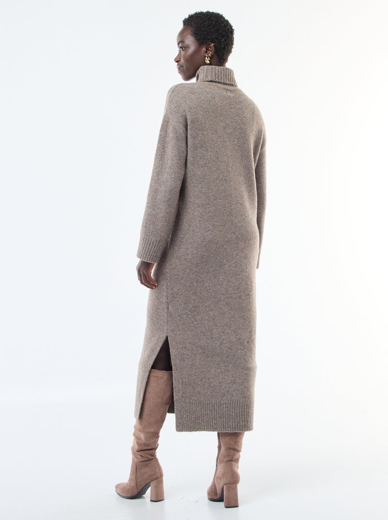 Robe longue col roulé en maille - Marron - Femme - 25.00€ - Kiabi