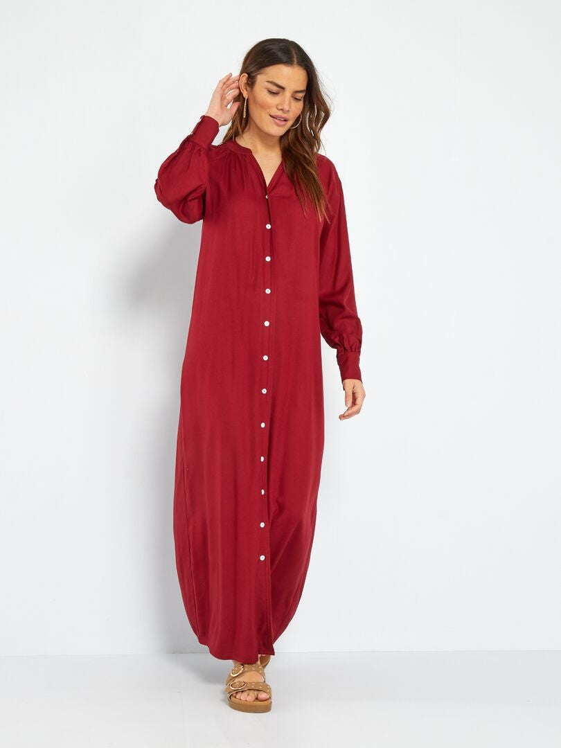 Robe longue col tunisien Rouge - Kiabi
