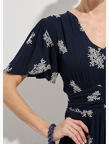 Robe longue col v brodée smockée dos - afibel