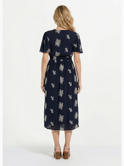Robe longue col v brodée smockée dos - afibel - Kiabi