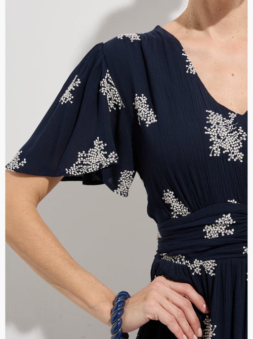Robe longue col v brodée smockée dos - afibel - Kiabi