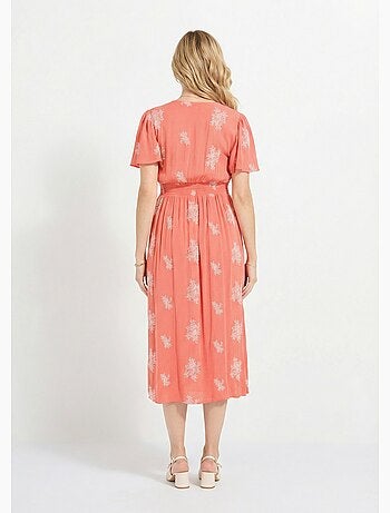 Robe longue col v brodée smockée dos - afibel