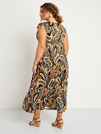 Robe longue col V imprimée sans manches