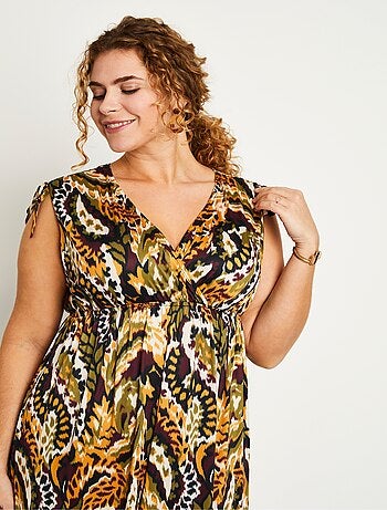 Robe longue col V imprimée sans manches