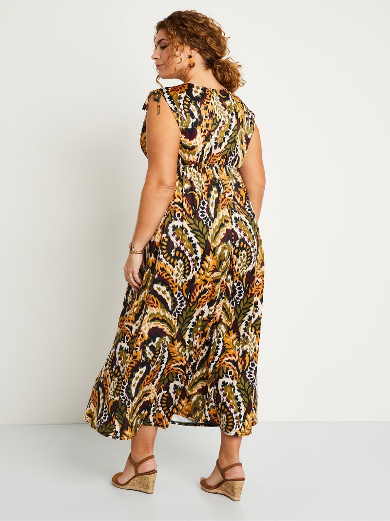 Robe longue col V imprimée sans manches Vert - Kiabi