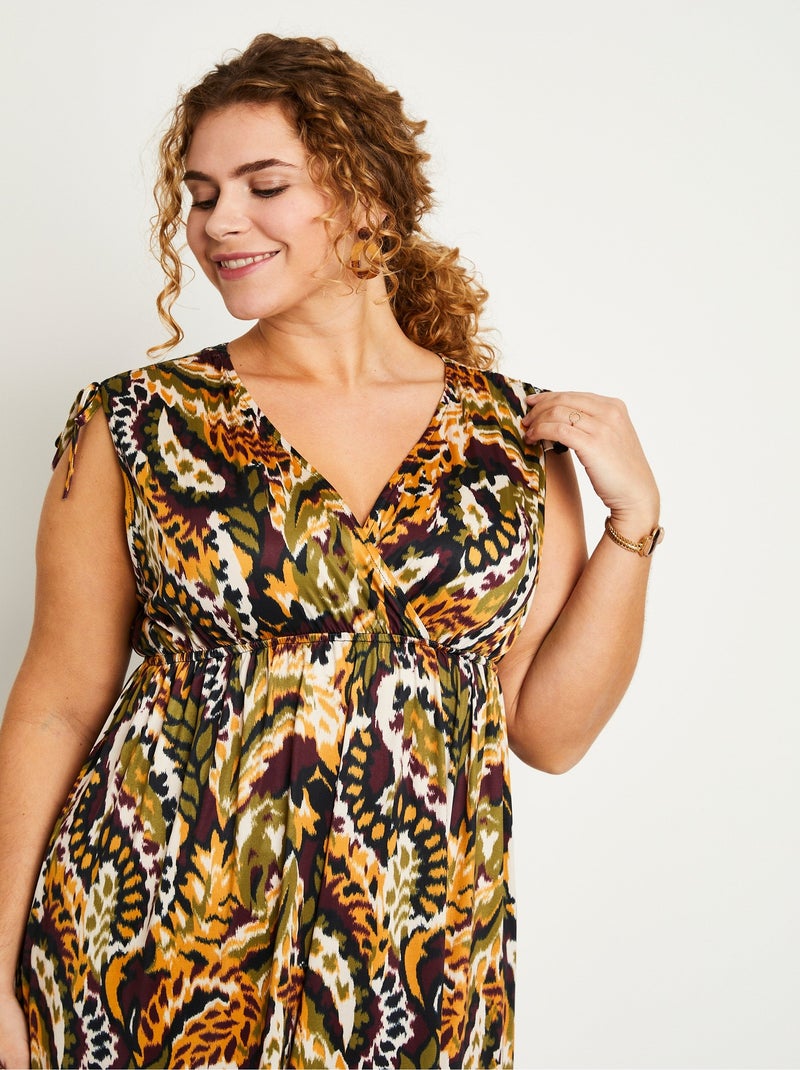 Robe longue col V imprimée sans manches Vert - Kiabi