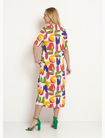 Robe longue col V motif abstrait - Afibel