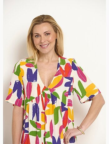 Robe longue col V motif abstrait - Afibel