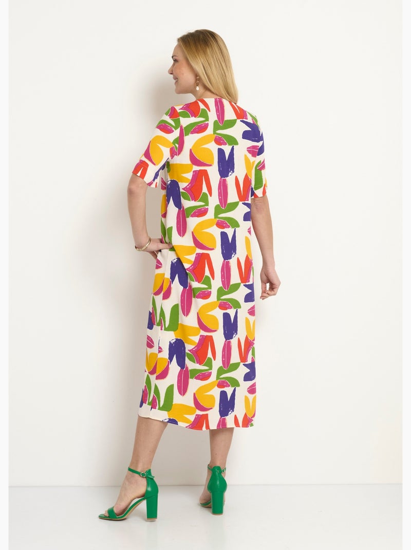 Robe longue col V motif abstrait - Afibel Multicolore - Kiabi