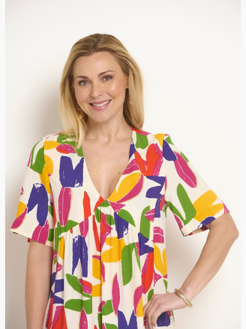 Robe longue col V motif abstrait - Afibel Multicolore - Kiabi