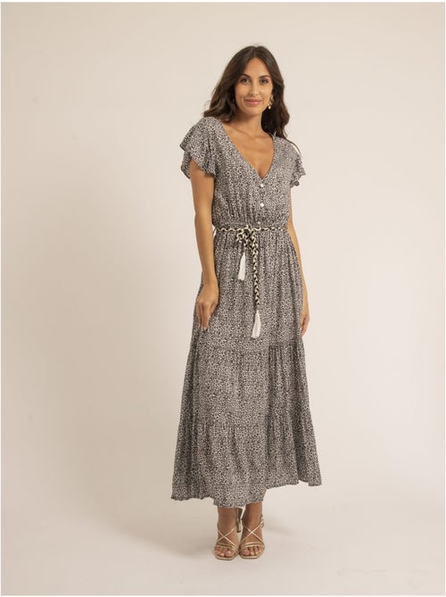 Robe longue col v motifs ilmax - Kiabi