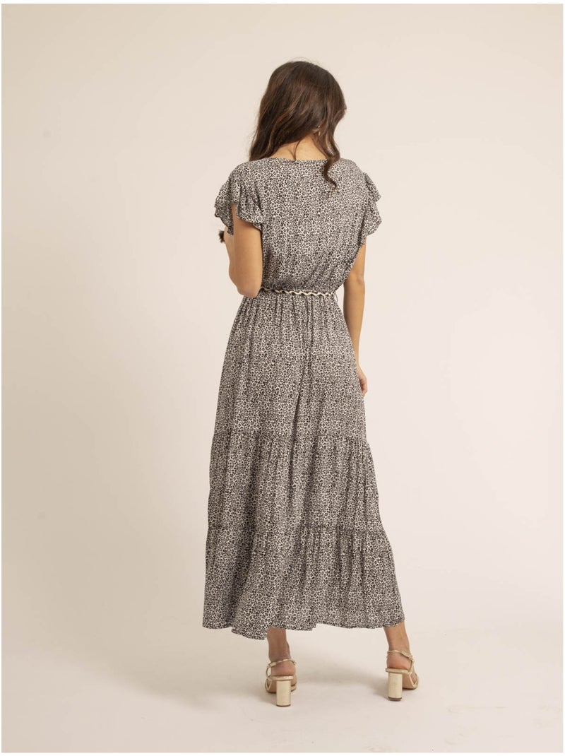 Robe longue col v motifs ilmax Noir - Kiabi