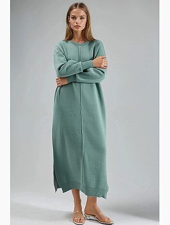 Robe longue côtelée à col rond my fashion