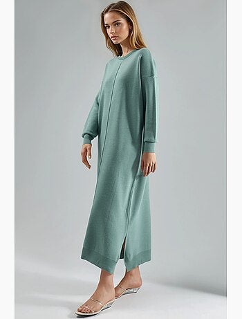 Robe longue côtelée à col rond my fashion