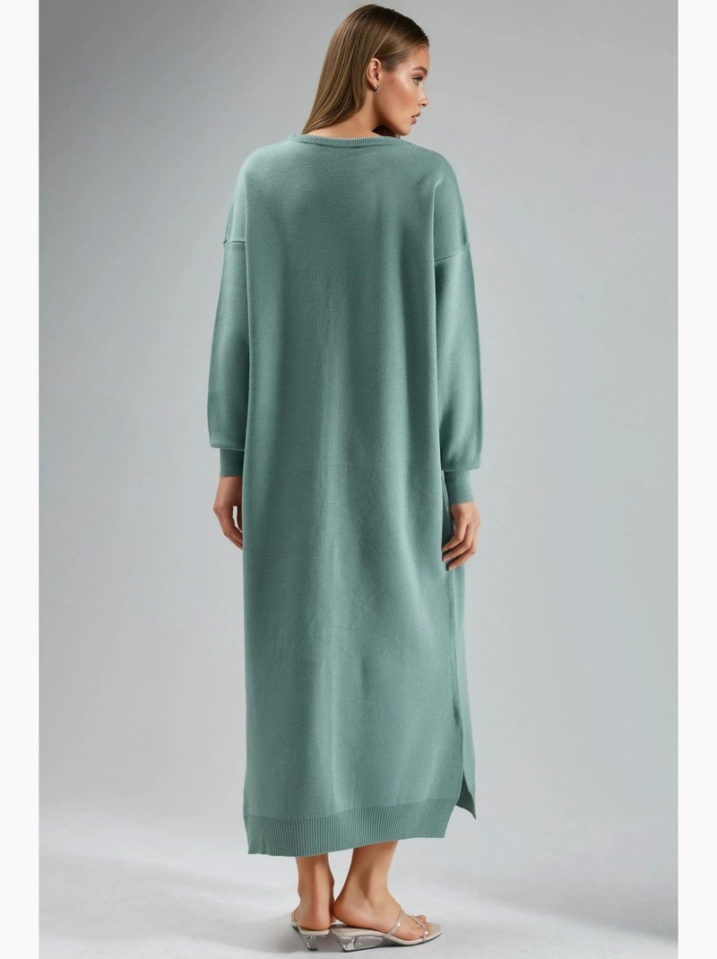 Robe longue côtelée à col rond my fashion Vert pastel - Kiabi