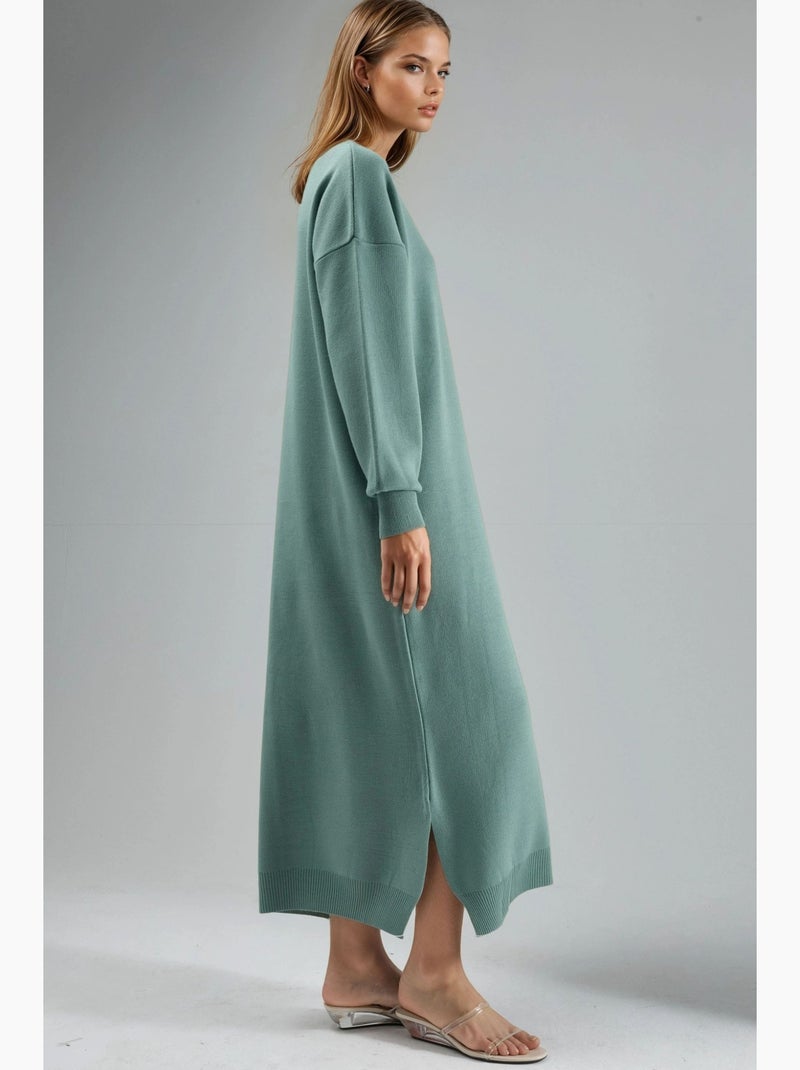 Robe longue côtelée à col rond my fashion Vert pastel - Kiabi