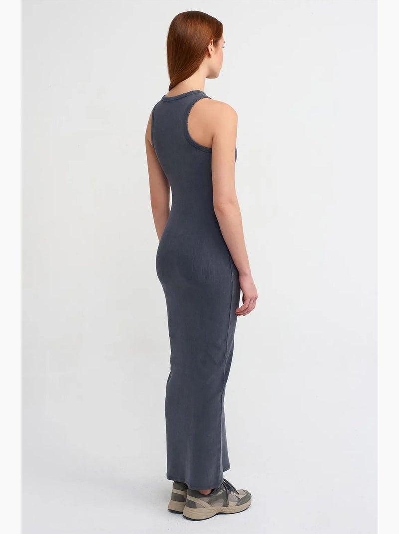 Robe longue côtelée ajustée dilvin Gris Noir - Kiabi