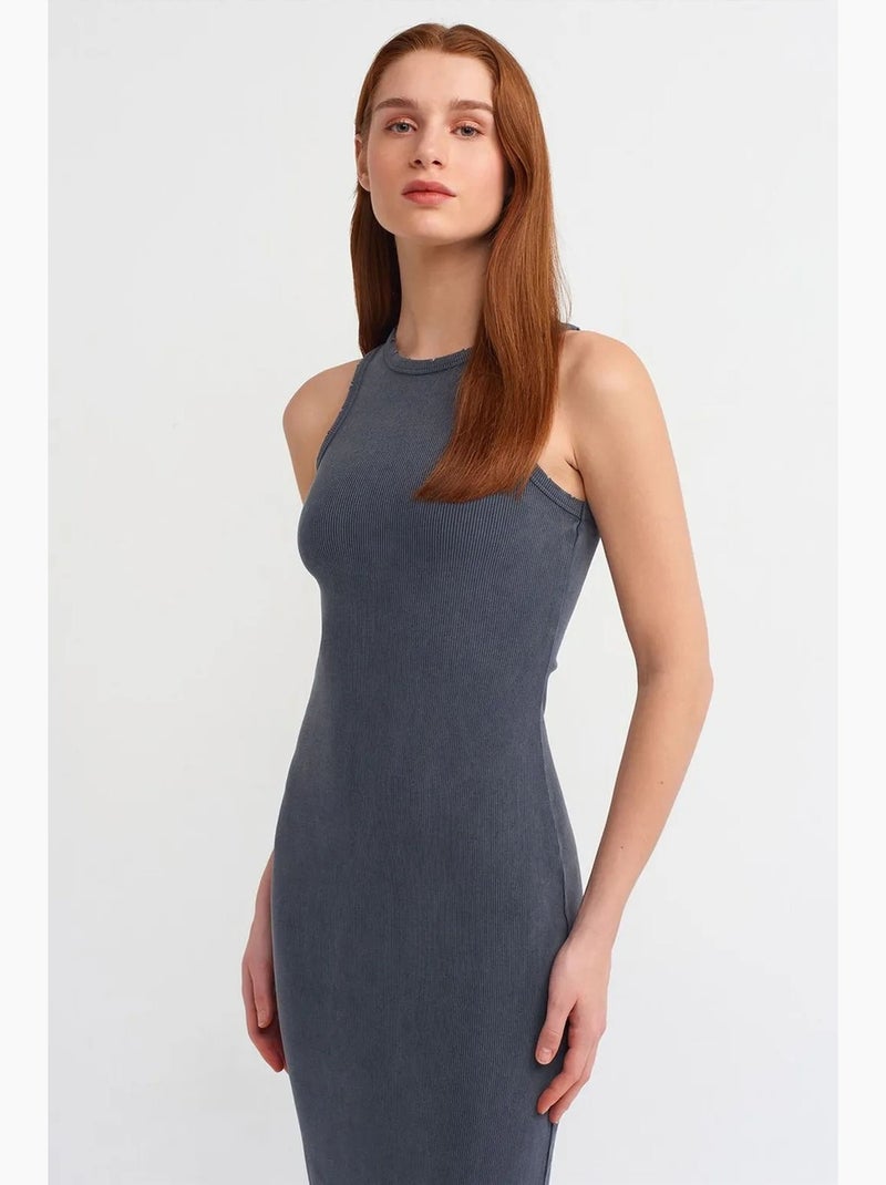 Robe longue côtelée ajustée dilvin Gris Noir - Kiabi
